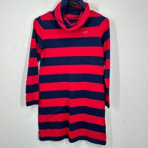 Vineyard Vines Girls Size Large 14 Red Navy Striped Cowl Neck Sweater Dress